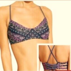 Xhilaration Lace-Up Back Bralette Bikini Top in Paisley Blue Bandana Print. Med.